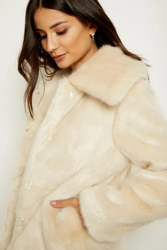 Sosandar Cream Faux Fur Cropped Jacket Cream Women Jackets and Coats