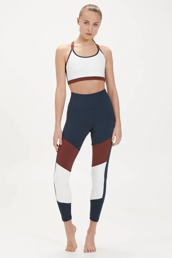 Sosandar Dark Sapphire and Burgundy Colourblock High Waisted Body Sculpting Leggings Burgundy Women Activewear