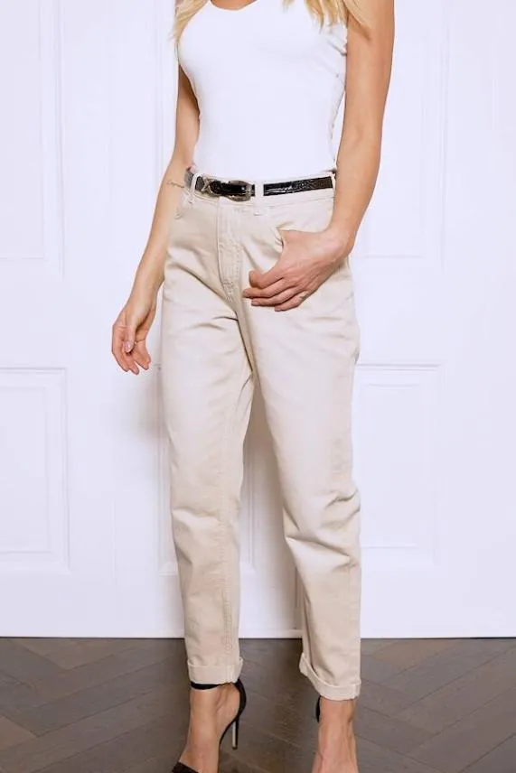 Sosandar Ecru Girlfriend Jeans Women Jeans and Jeggings