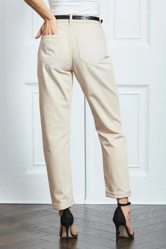 Sosandar Ecru Girlfriend Jeans Women Jeans and Jeggings