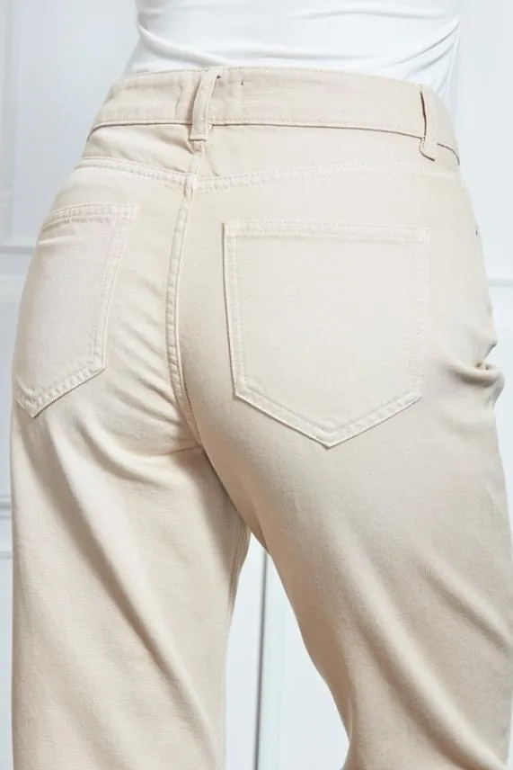 Sosandar Ecru Girlfriend Jeans Women Jeans and Jeggings