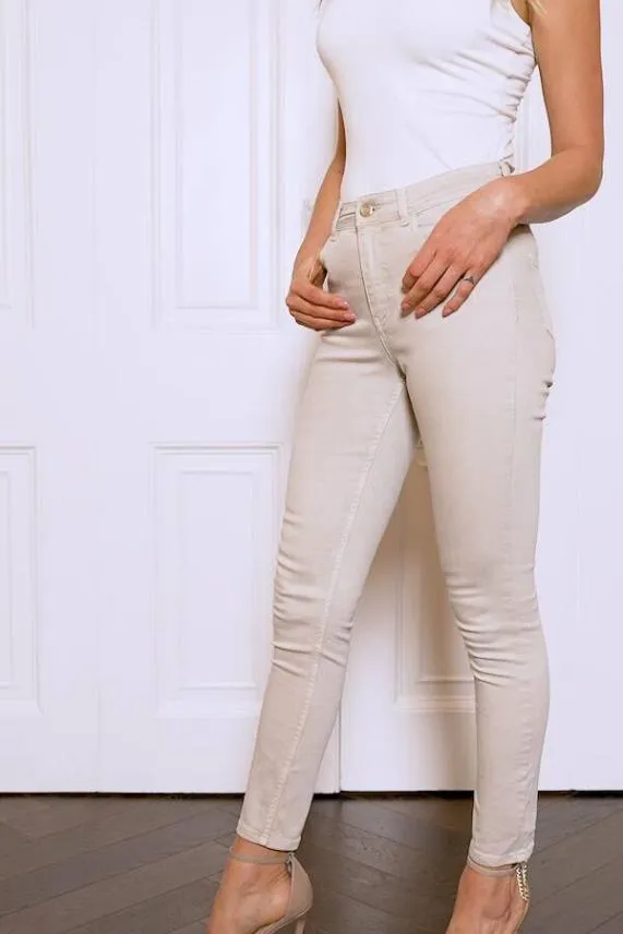 Sosandar Ecru Perfect Skinny Jeans Women Jeans and Jeggings