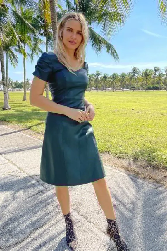Sosandar Emerald Green Leather Look Ruched Sleeve Detail Dress Green Women Dresses
