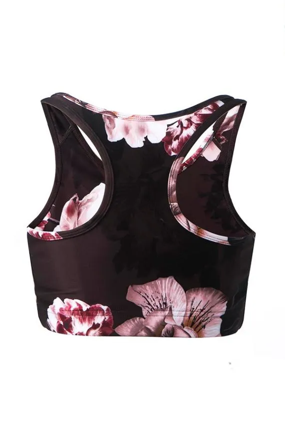 Sosandar France Black Floral Racerback Sports Bra Black Women Activewear