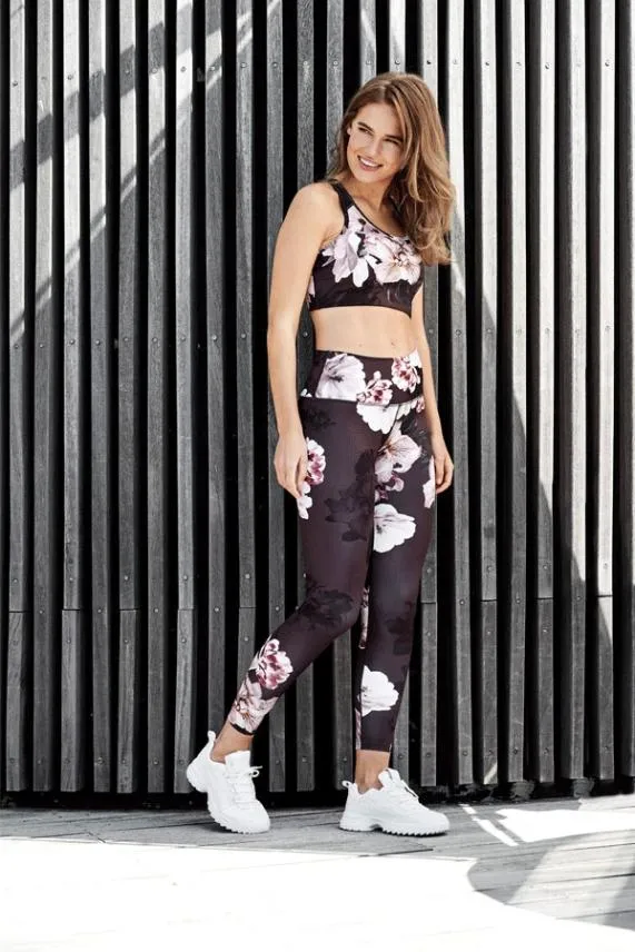 Sosandar France Black Floral Racerback Sports Bra Black Women Activewear