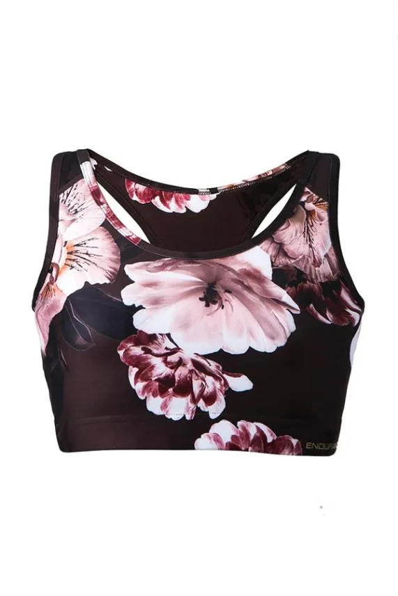 Sosandar France Black Floral Racerback Sports Bra Black Women Activewear