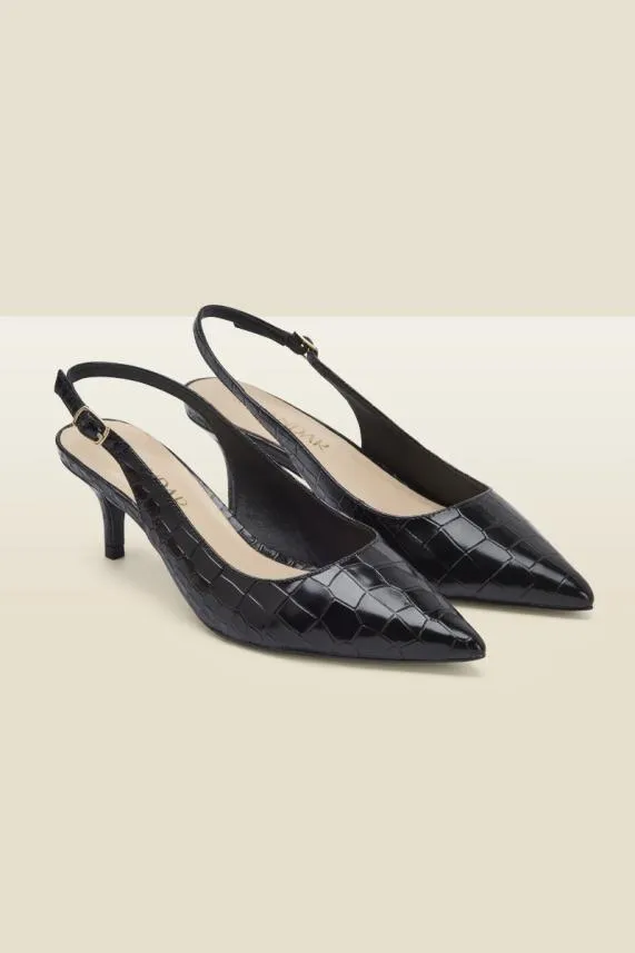 Sosandar Gigi Black Croc Leather Court Shoe Black Women Mid Heels
