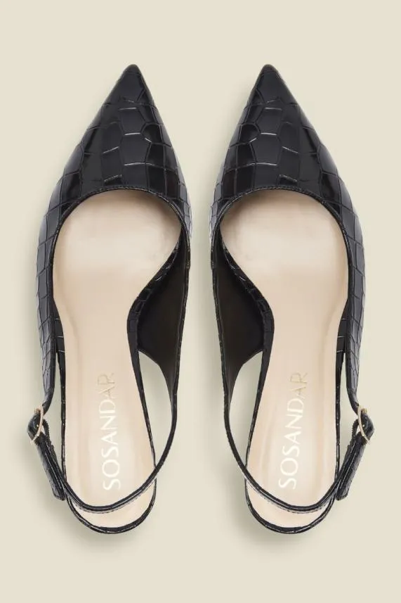 Sosandar Gigi Black Croc Leather Court Shoe Black Women Mid Heels