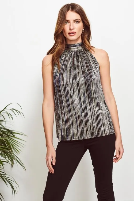 Sosandar Gold and Black Metallic Stripe Top Black Women Tops