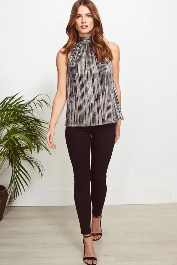 Sosandar Gold and Black Metallic Stripe Top Black Women Tops