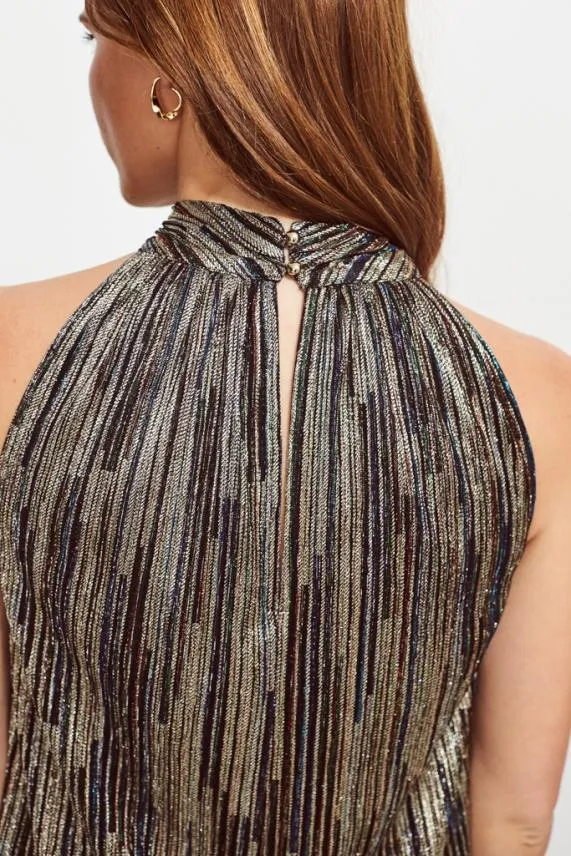 Sosandar Gold and Black Metallic Stripe Top Black Women Tops