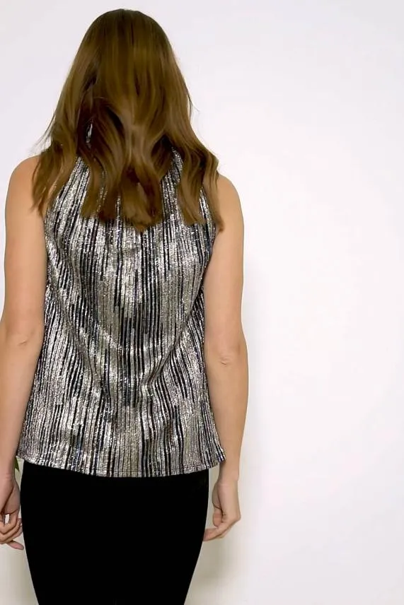 Sosandar Gold and Black Metallic Stripe Top Black Women Tops