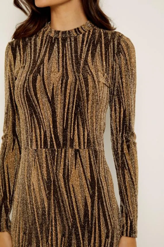 Sosandar Gold Metallic Thread Stretch Dress Women Dresses