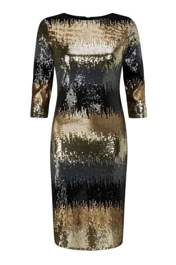 Sosandar Golden Ombre Sequin Stretch Shift Dress Women Dresses