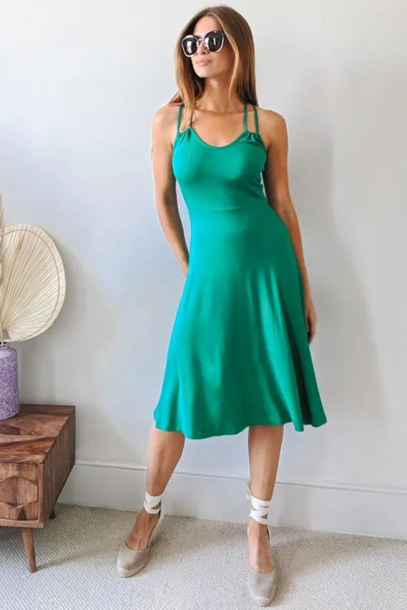 Sosandar Green Cross Back Premium Jersey Midi Dress Green Women Dresses