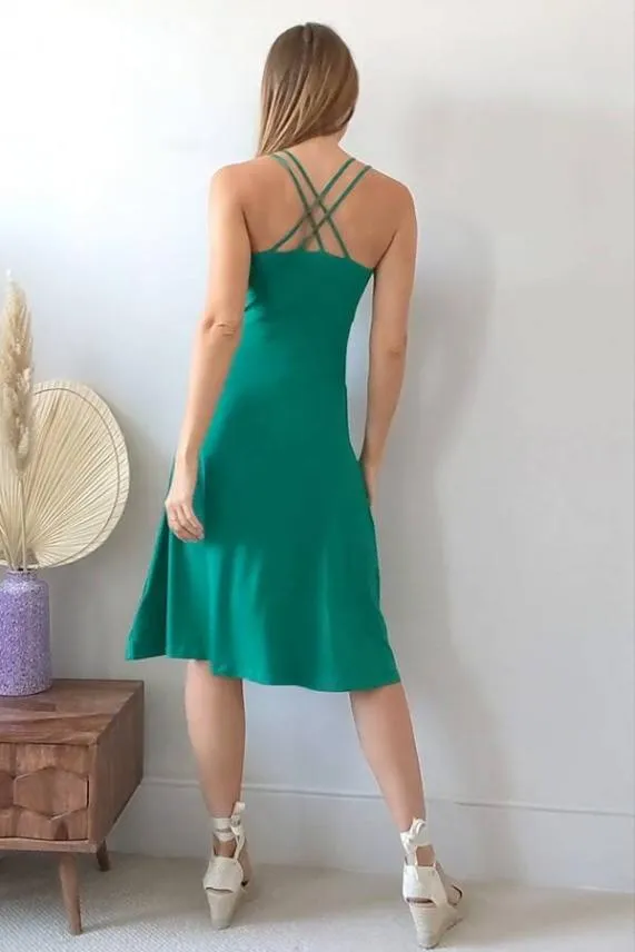 Sosandar Green Cross Back Premium Jersey Midi Dress Green Women Dresses
