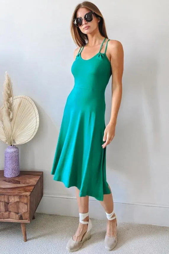 Sosandar Green Cross Back Premium Jersey Midi Dress Green Women Dresses
