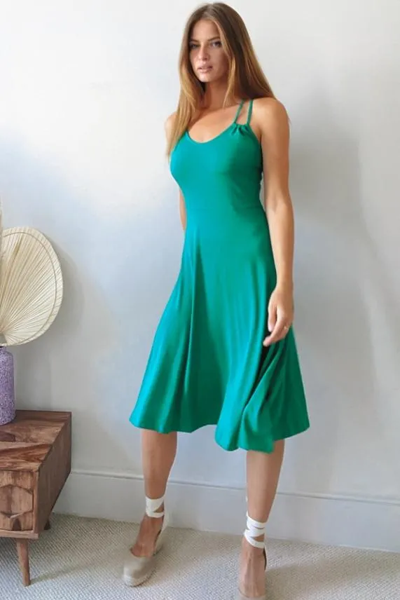 Sosandar Green Cross Back Premium Jersey Midi Dress Green Women Dresses