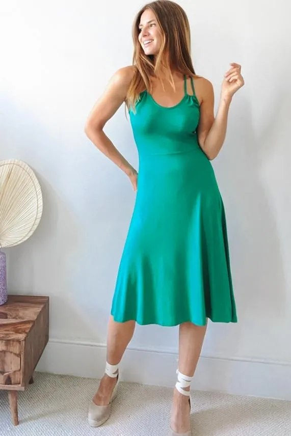 Sosandar Green Cross Back Premium Jersey Midi Dress Green Women Dresses