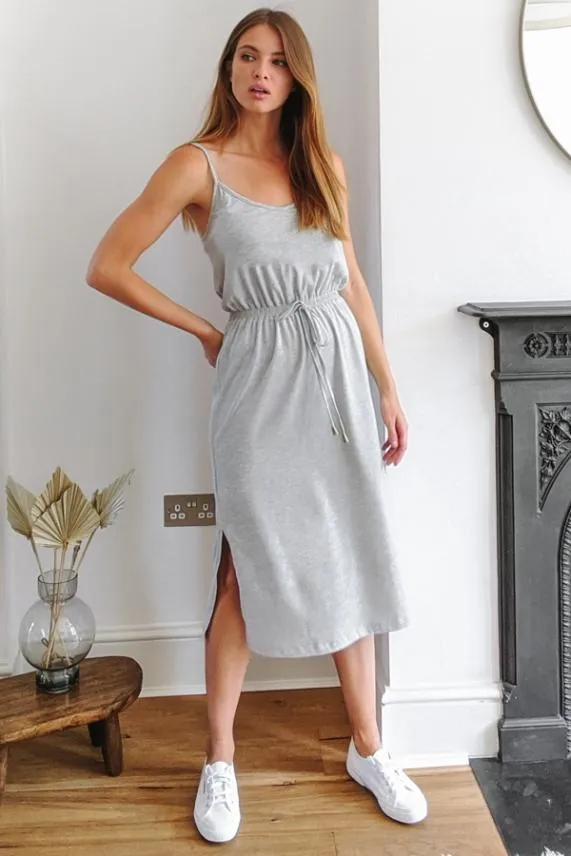 Sosandar Grey Drawstring Waist Premium Jersey Midi Dress Grey Women Dresses