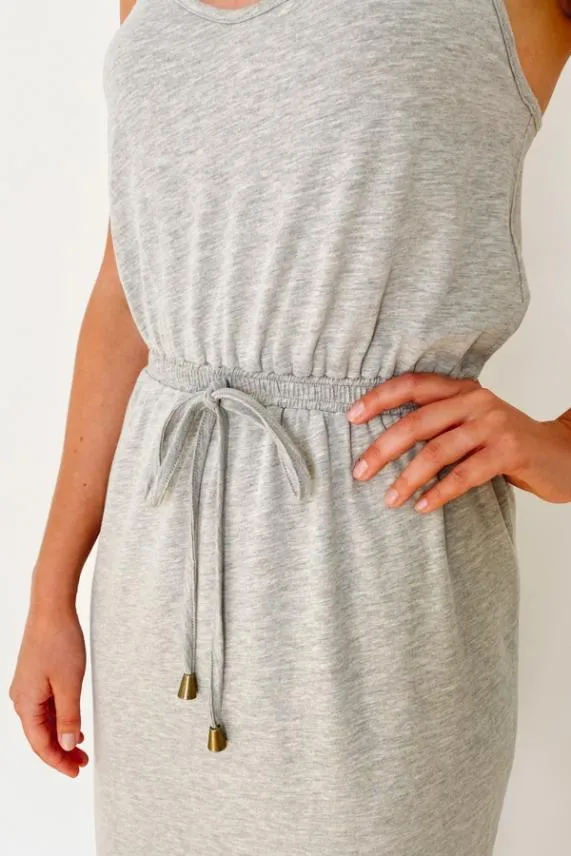 Sosandar Grey Drawstring Waist Premium Jersey Midi Dress Grey Women Dresses