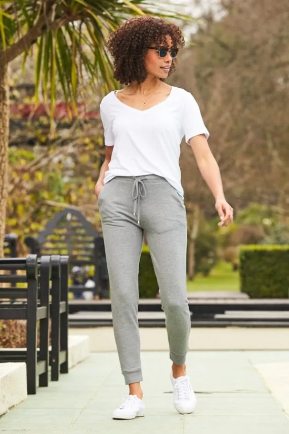 Sosandar Grey Marl Premium Joggers With Platinum Trim Grey Women Loungewear