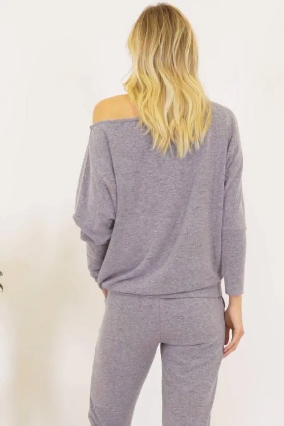 Sosandar Grey Super Soft Batwing Sleeve Loungewear Top Grey Women Nightwear