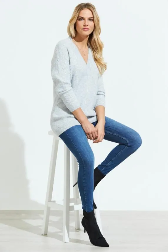 Sosandar Grey Super Soft V Neck Ribbed Jumper Grey Women Knitwear