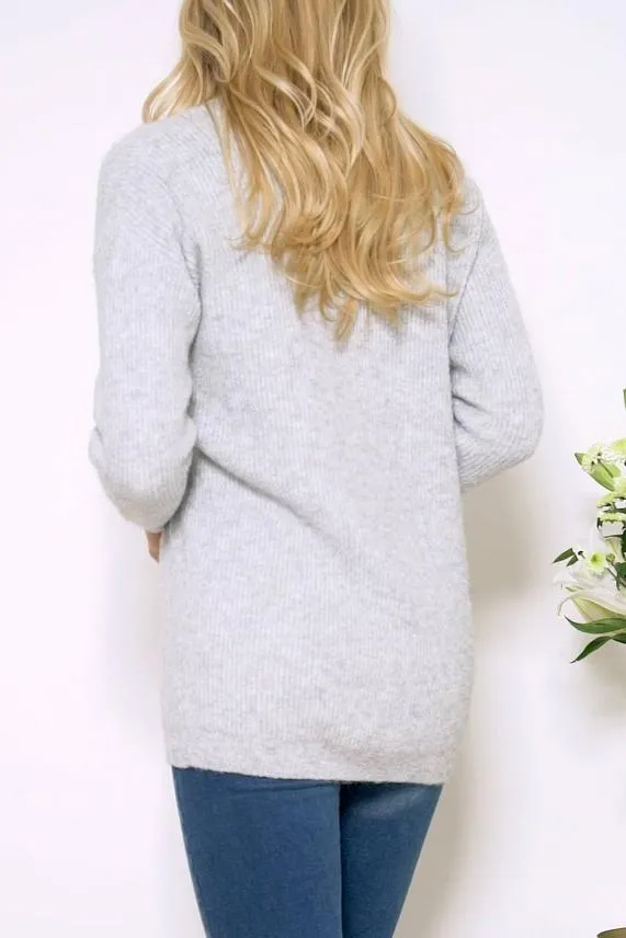 Sosandar Grey Super Soft V Neck Ribbed Jumper Grey Women Knitwear