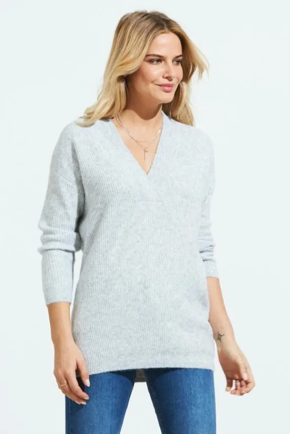 Sosandar Grey Super Soft V Neck Ribbed Jumper Grey Women Knitwear