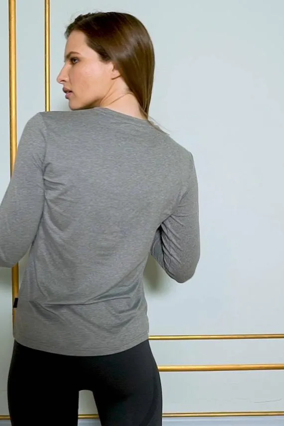 Sosandar Grey Super Stretch Long Sleeve Activewear T Shirt Grey Women Loungewear
