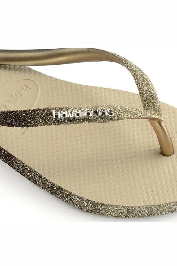 Sosandar Havaianas Gold Glitter Detail Slim Flip Flops Women Sandals and Flip Flops