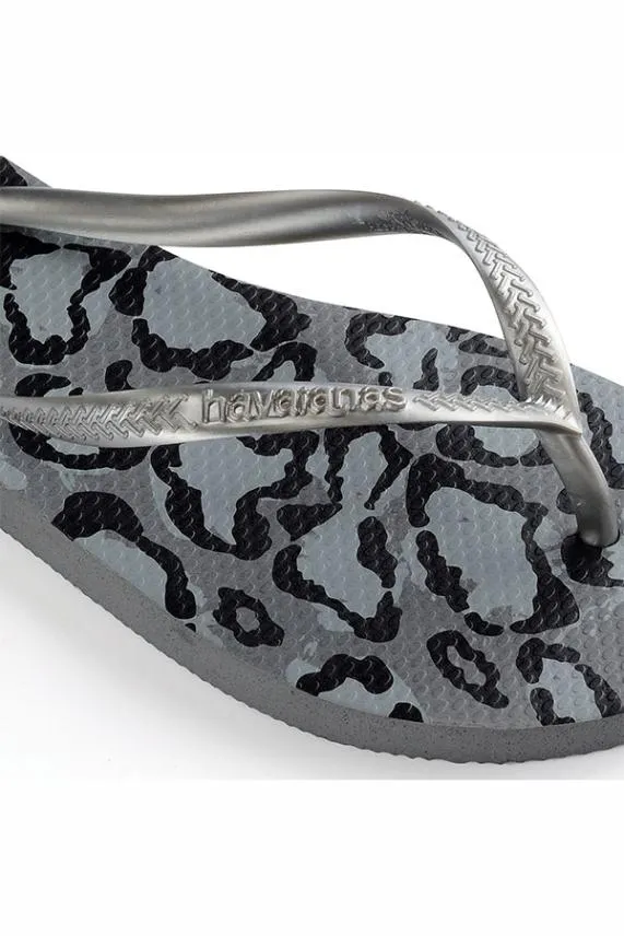 Sosandar Havaianas Grey Leopard Print Slim Flip Flops Grey Women Sandals and Flip Flops