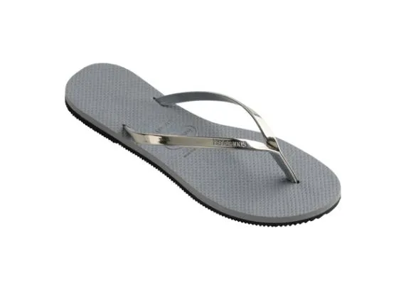 Sosandar Havaianas Metallic Silver Slim Flip Flops Silver Women Sandals and Flip Flops