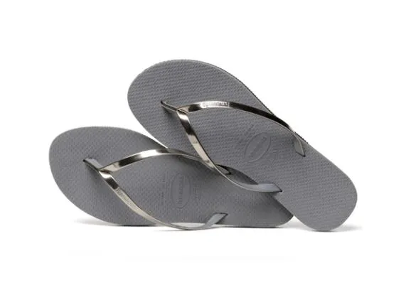 Sosandar Havaianas Metallic Silver Slim Flip Flops Silver Women Sandals and Flip Flops