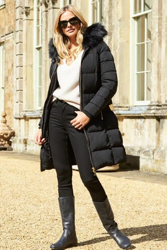 Sosandar Houston Black Buckle Detail Flat Leather Boot Black Women Boots