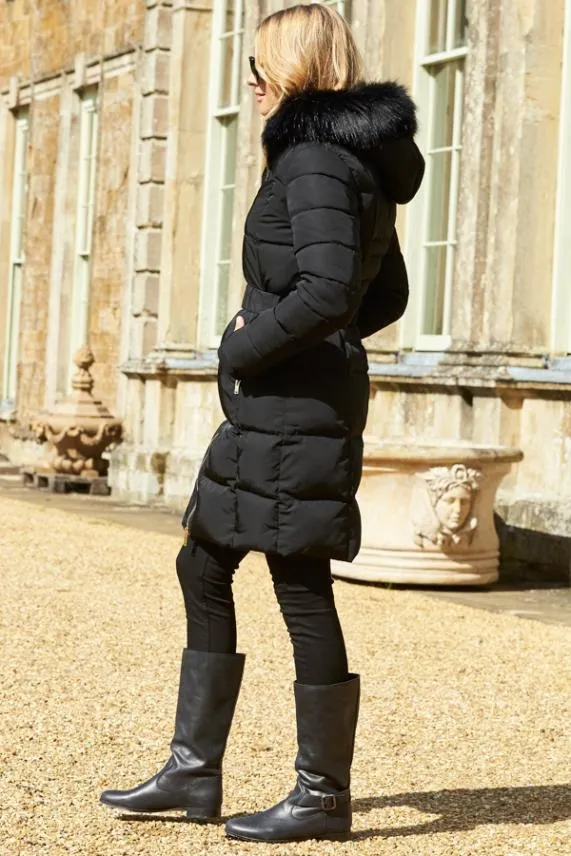 Sosandar Houston Black Buckle Detail Flat Leather Boot Black Women Boots