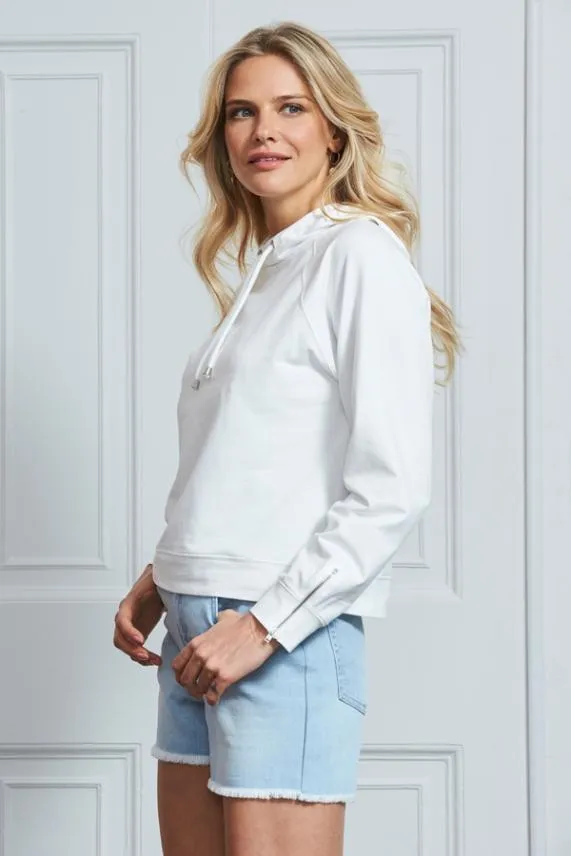 Sosandar Ivory Hooded Top With Silver Zip Detail Silver Women Activewear
