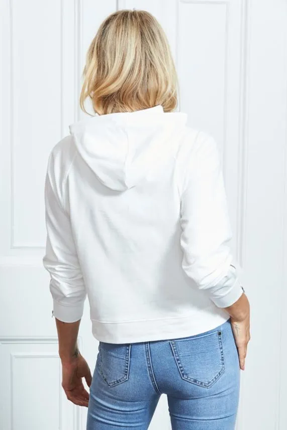 Sosandar Ivory Hooded Top With Silver Zip Detail Silver Women Activewear
