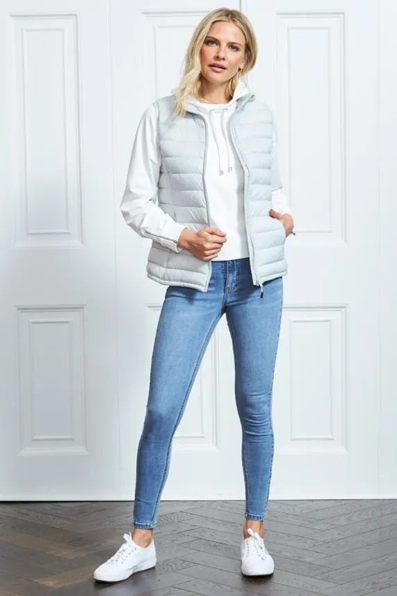 Sosandar Ivory Hooded Top With Silver Zip Detail Silver Women Activewear