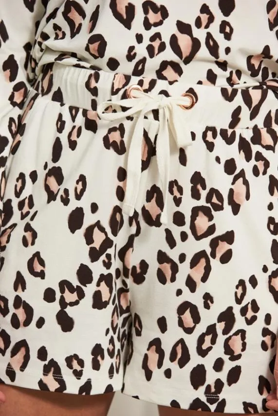 Sosandar Ivory Leopard Print Premium Jersey Loungewear Shorts Ivory Women Nightwear