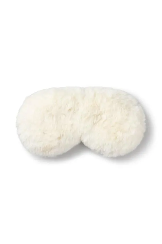Sosandar Ivory Luxe Satin and Faux Fur Eye Mask Ivory Women Nightwear