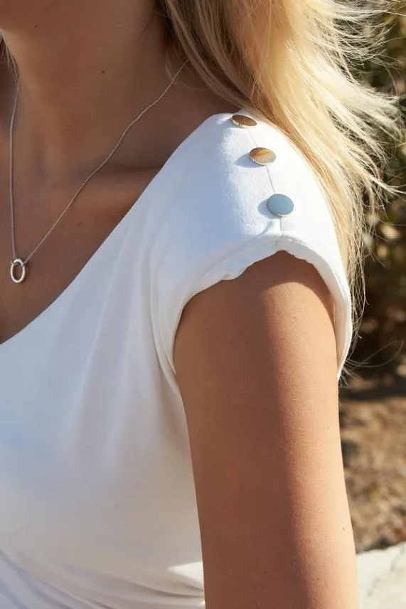 Sosandar Ivory Premium Jersey Padded Shoulder Vest Top With Gold Stud Detail Ivory Women Tops