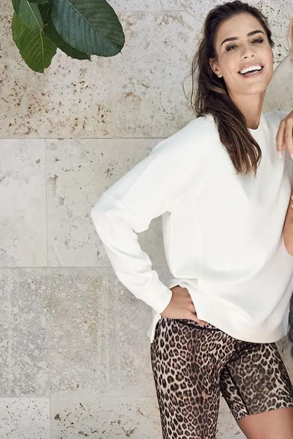 Sosandar Ivory Premium Relaxed Fit Side Split Sweatshirt Ivory Women Activewear