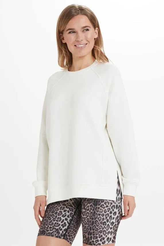 Sosandar Ivory Premium Relaxed Fit Side Split Sweatshirt Ivory Women Activewear