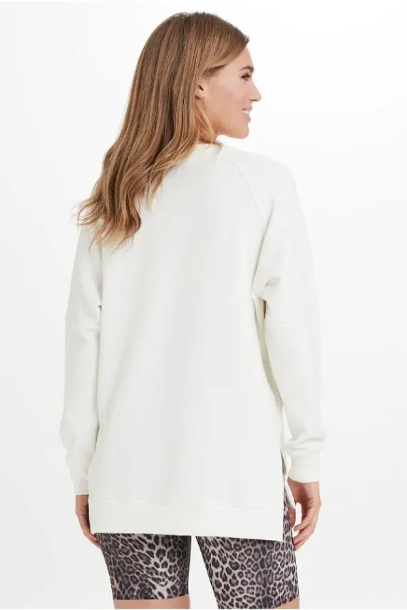 Sosandar Ivory Premium Relaxed Fit Side Split Sweatshirt Ivory Women Activewear