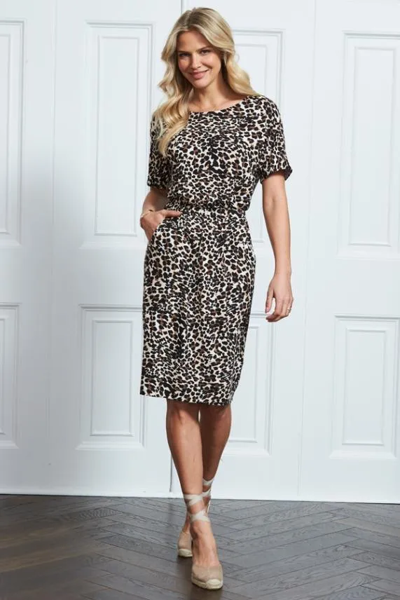 Sosandar Leopard Print Stretch Waist T Shirt Dress With Pockets Women Dresses Sosandar Leopard Print Stretch Waist T Shirt Dress With Pockets Women Dresses