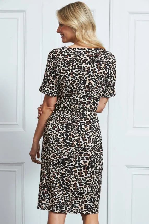 Sosandar Leopard Print Stretch Waist T Shirt Dress With Pockets Women Dresses