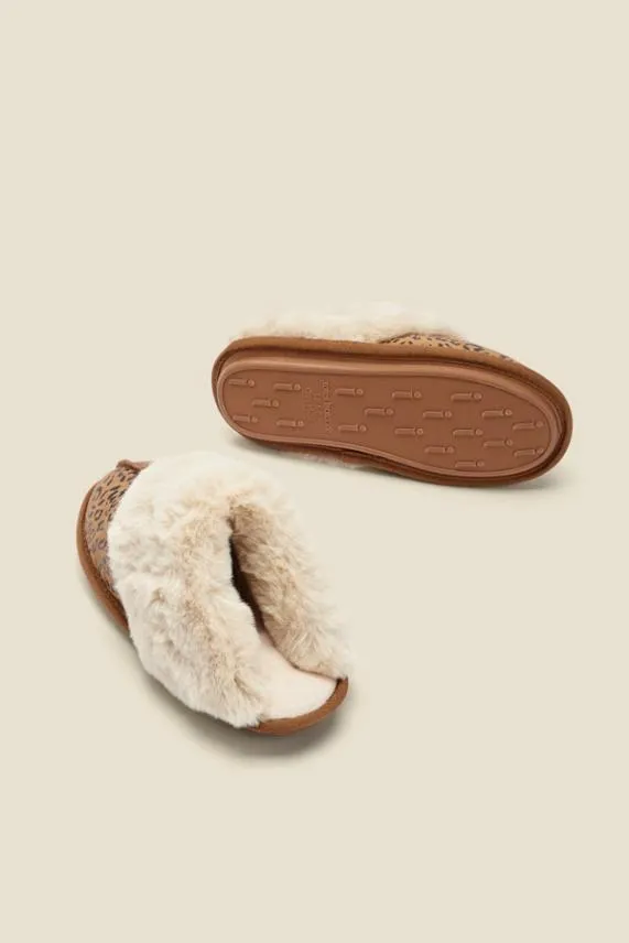 Sosandar Leopard Print Suede Mule Slippers With Faux Fur Lining Women Slippers
