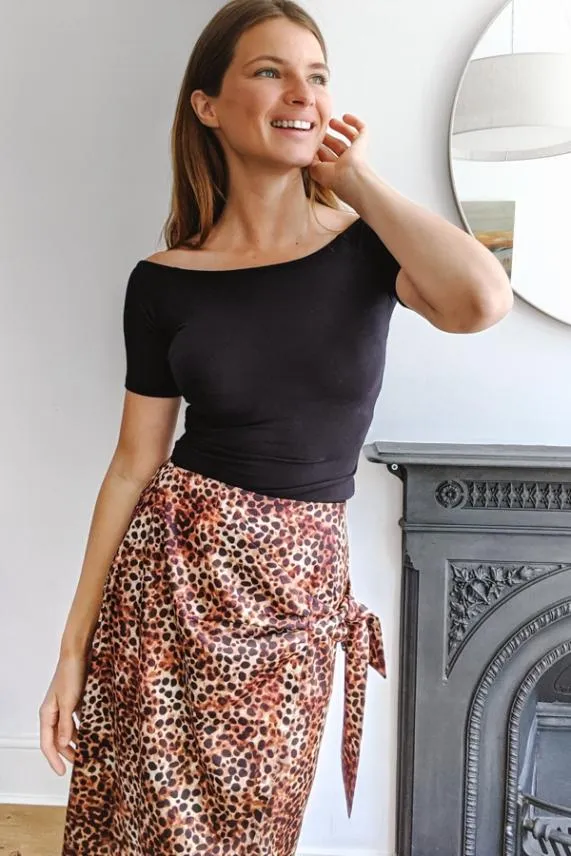 Sosandar Leopard Print Tie Front Wrap Skirt Women Skirts